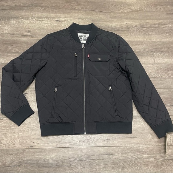 LEVI'S Mens Diamond Quilted Nylon Bomber Jacket Black Size LARGE NEW $150 - Picture 2 of 9